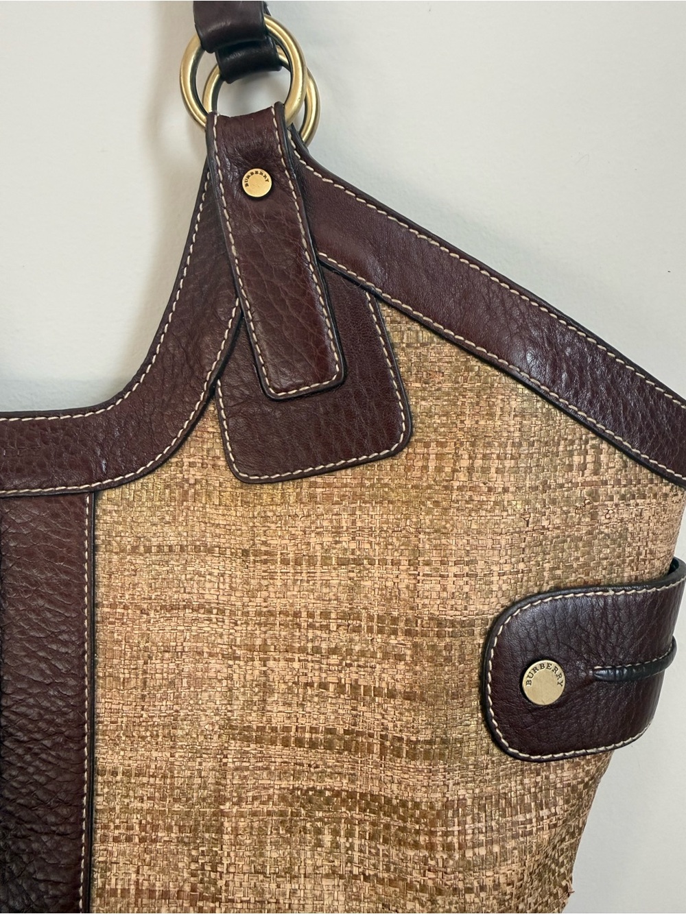 Burberry London Raffia Dark Brown Bucket Bag - Picture 2 of 16